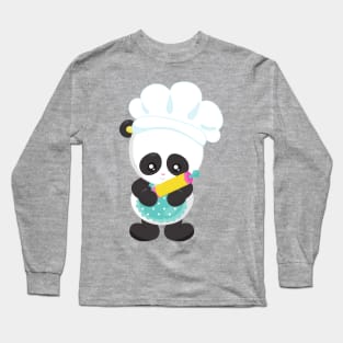 Cooking Panda, Baking Panda, Apron, Rolling Pin Long Sleeve T-Shirt